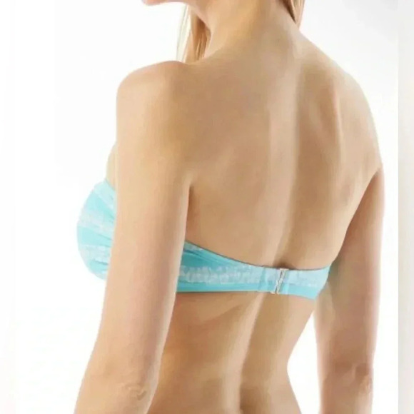 MICHAEL KORS Zip Front Bandeau Kyoto Stripe Turquoise Top and High Waist Bottom - Picture 3 of 10